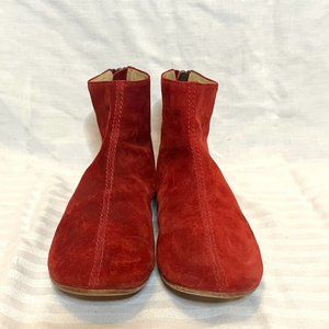 (Used) Acote red suede flat booties sz 37.5